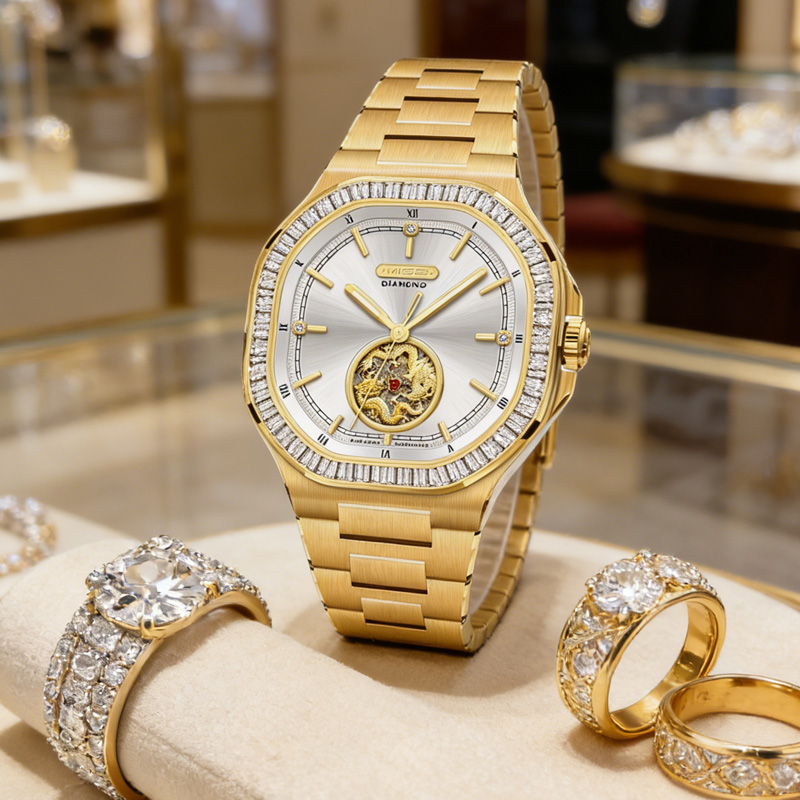 Luxury Watch Events - MIGE Men's Golden Automatic Watch Dragon