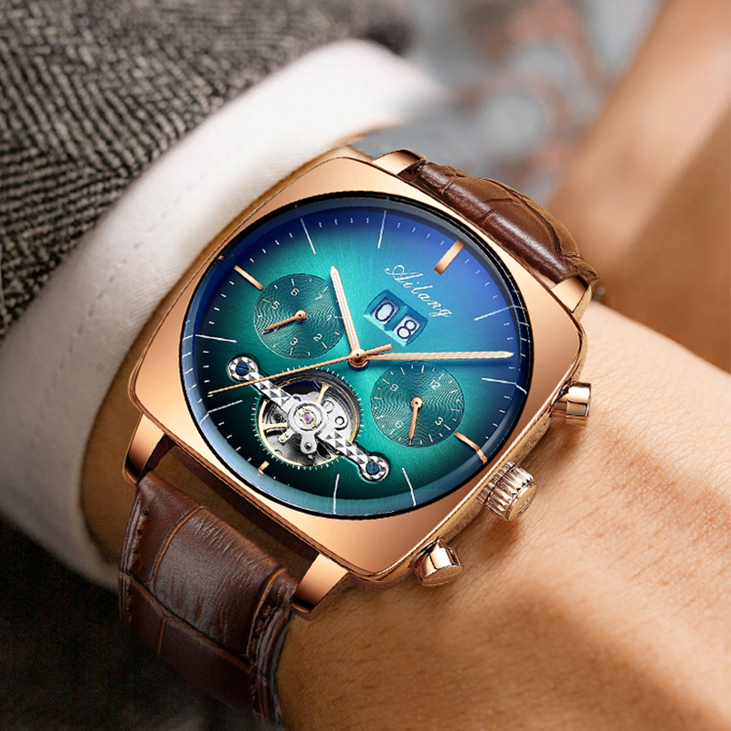 Tourbillon Movement Watch - AILANG Fashion Green Big Dial Square