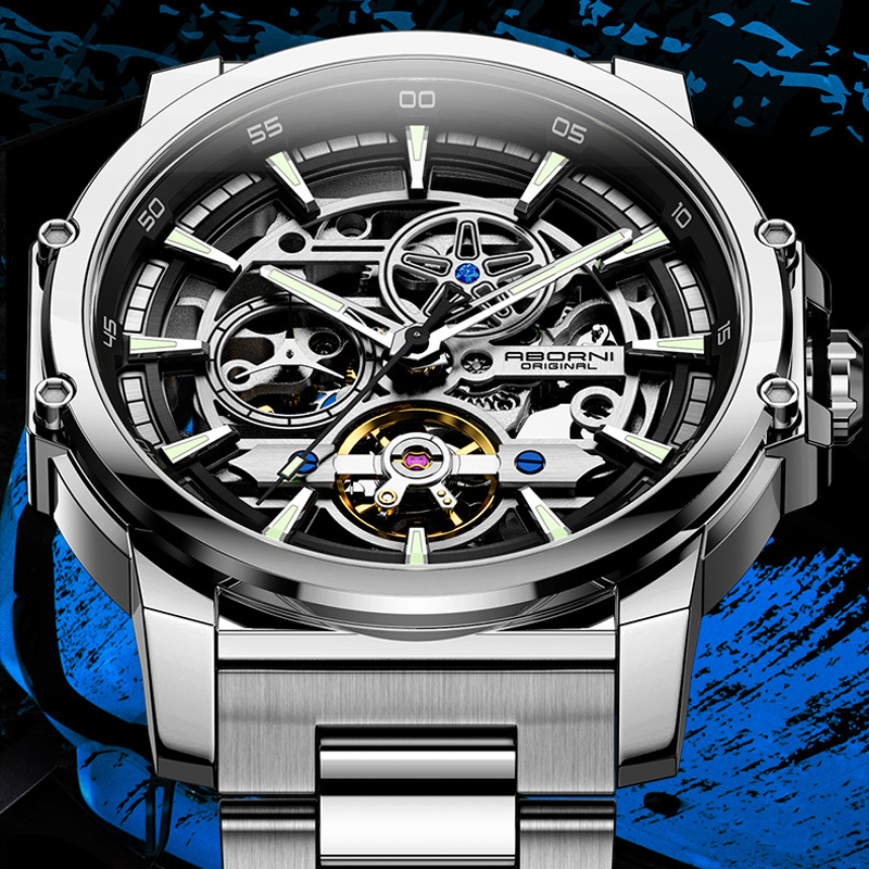Tourbillon Movement Watch - ABORNI 9039 Unique Design Skeleton Dial