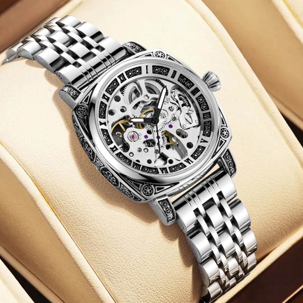 Luxury Watch Engraving - Personalized Women's Hollow Mechanical Watch, Vintage