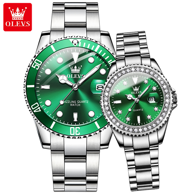 Luxury Watch With Green Dial - Fashion Couple Watch Luxury Classic Magnifying