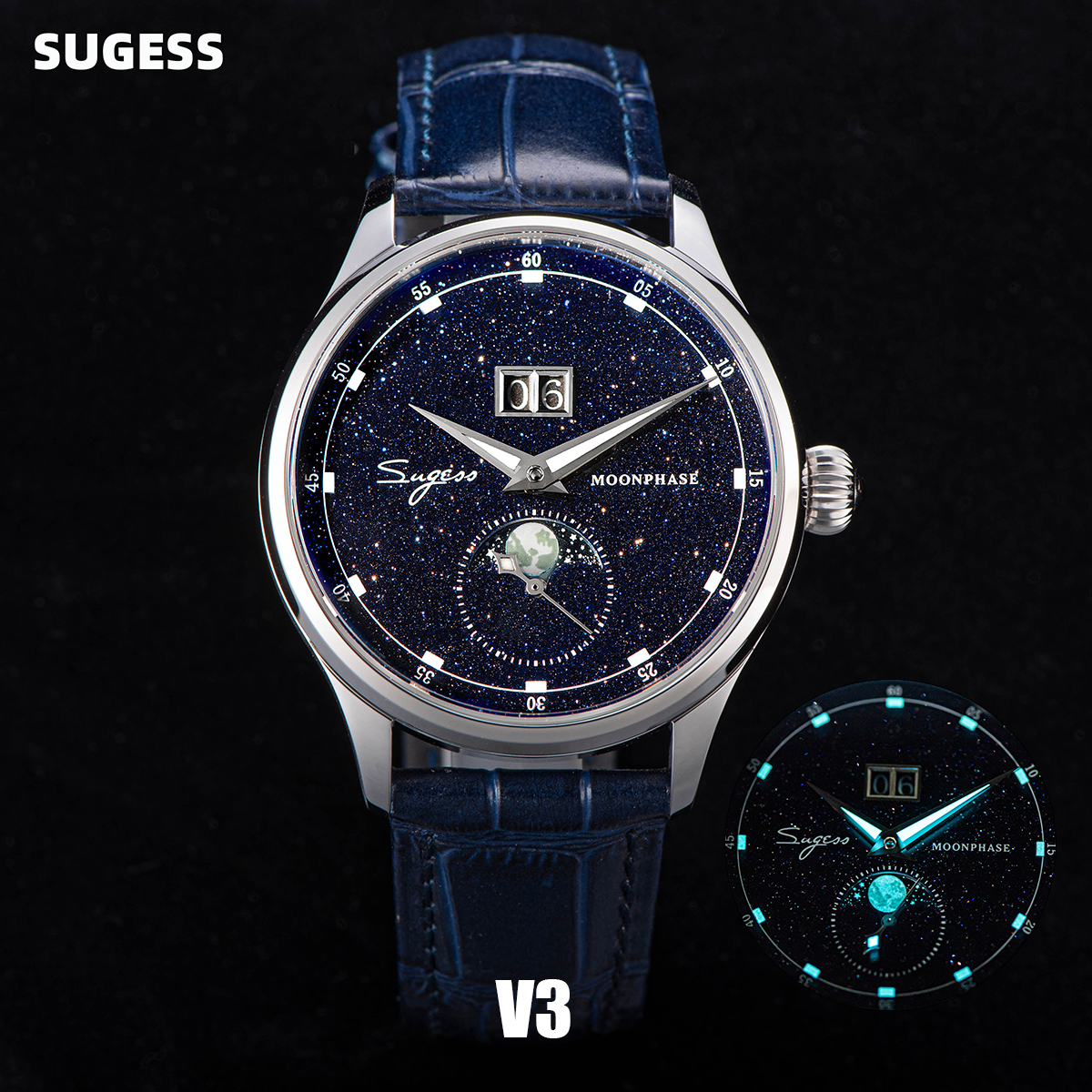 Moonphase Complication Watch - Sugess Moonphase Luxury Wristwatches 316L StainlessSteel