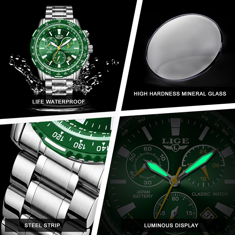 LIGE New Green Big Dial Watch  - Luxury Watch With Green Dial incelemesi ve fiyatı
