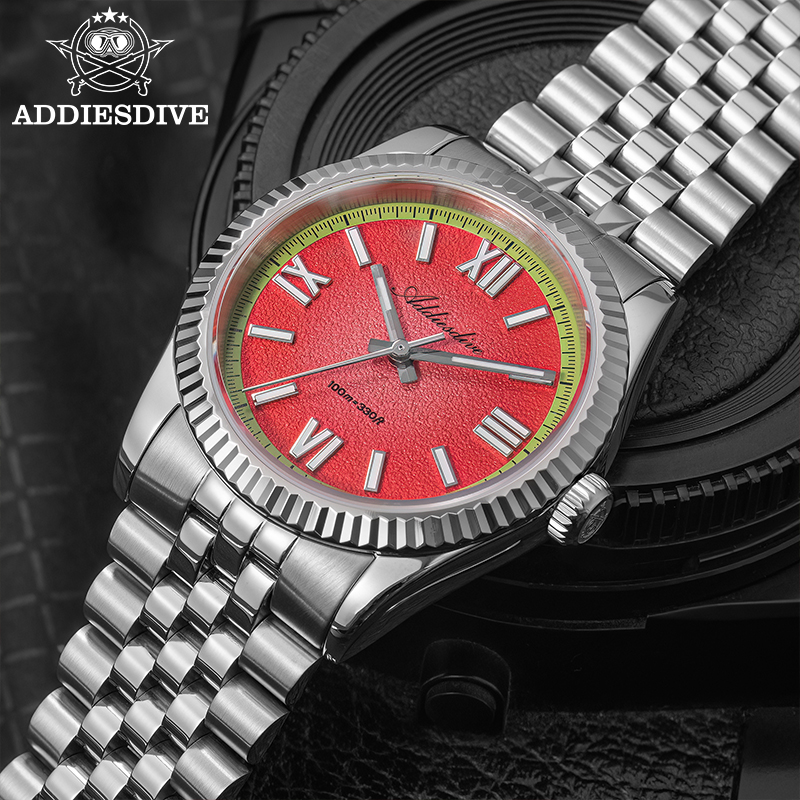 ADDIESDIVE 36mm Red/Yellow/Blu - Luxury Watch With Green Dial incelemesi ve fiyatı