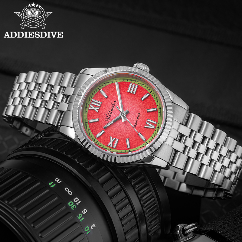 ADDIESDIVE 36mm Red/Yellow/Blu - Luxury Watch With Green Dial incelemesi ve fiyatı