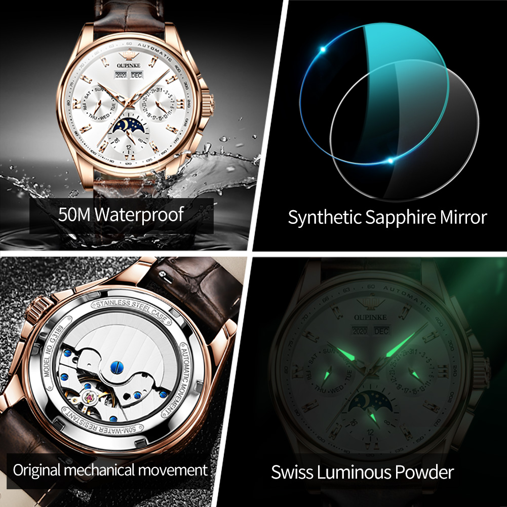 OUPINKE 3189 Men Fully Automat - Moonphase Complication Watch incelemesi ve fiyatı