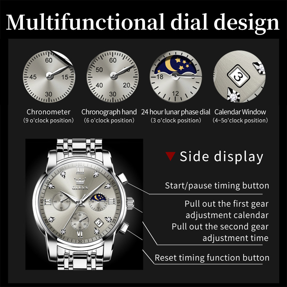 OLEVS 2858 Men Watch Luxury Br - Moonphase Complication Watch incelemesi ve fiyatı